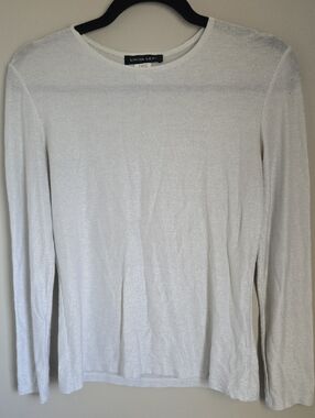 Sz L Vintage Linda Leal Metallic Silver Glittery Long Sleeved Top Shell Shirt